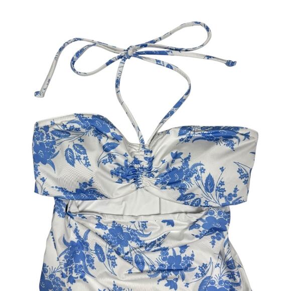LoveShackFancy Baylor One Piece Swimsuit Medium Blue White Floral Bandeau - Picture 4 of 9